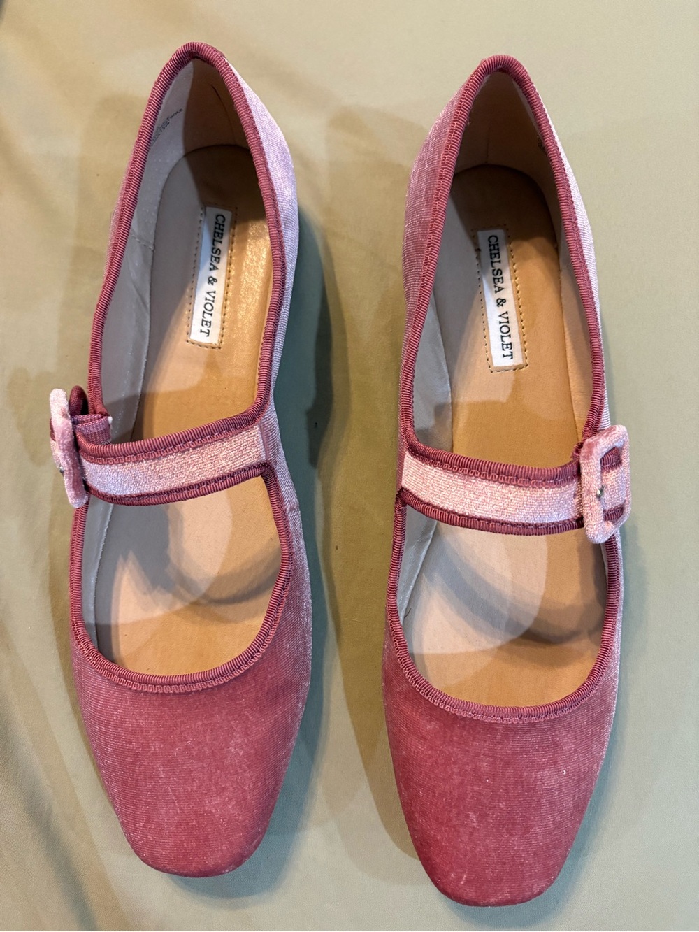 Chelsea & Violet Rose Velvet Mary Jane Flats with Buckle Strap